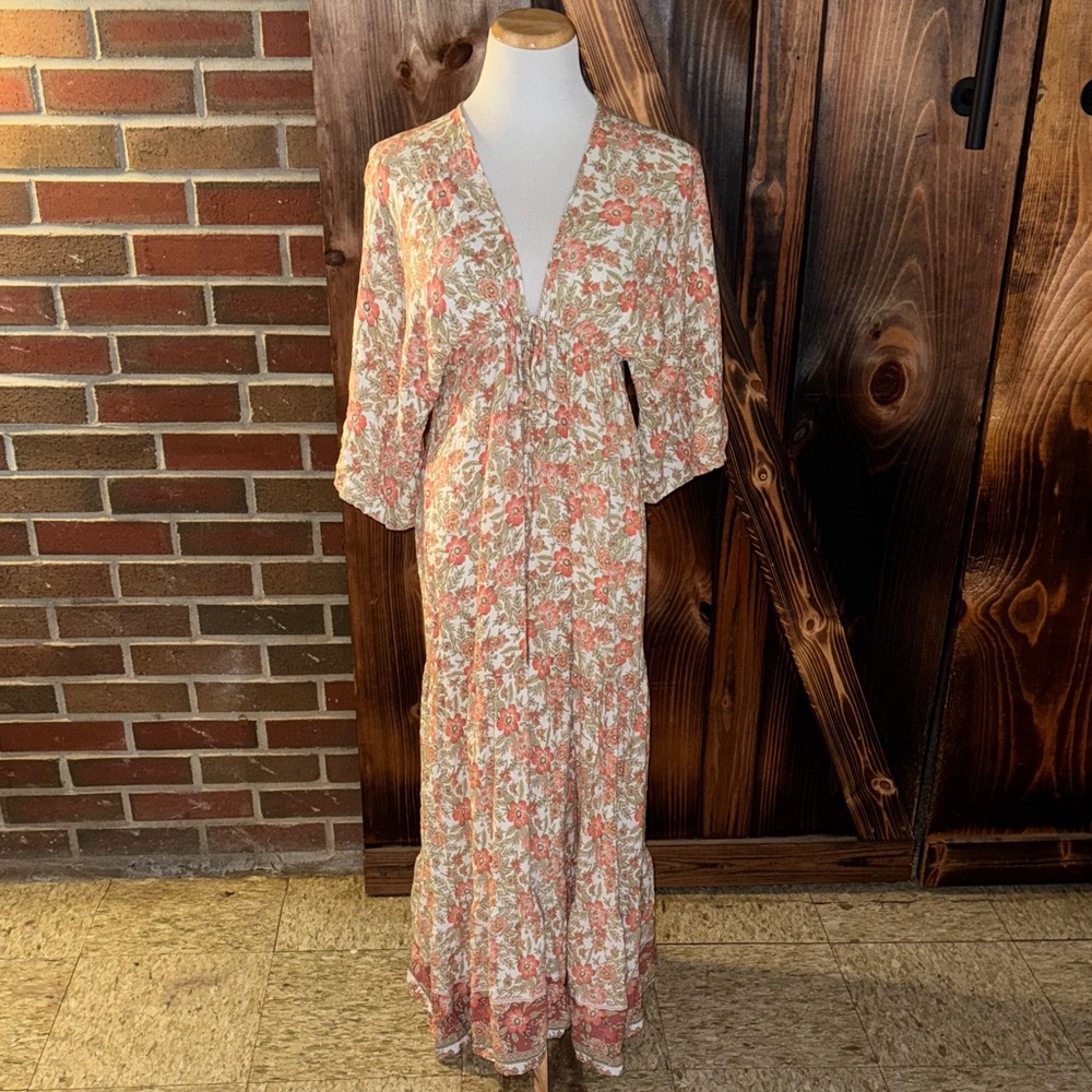 Vici Pink and Cream Floral Maxi Dress
